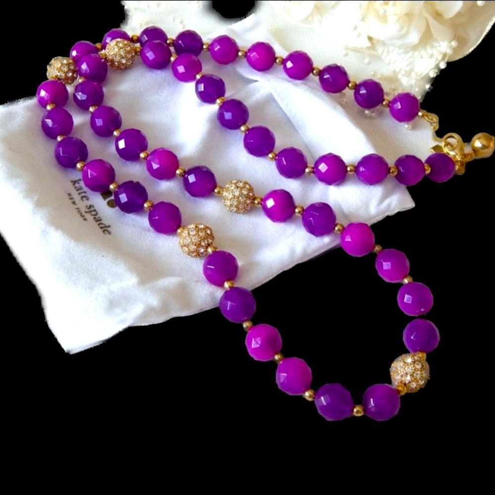 Kate Spade Necklace Purple And Gold Beads With Crystal Beads New No Tag
